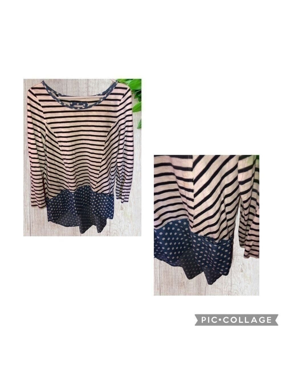𝅺Anthropologie Postmark Fairley Postage Stamp Roll Tab Striped Polka Dot Shirt - Picture 6 of 12